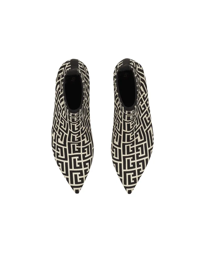 Stretch Knit Skye Ankle Boots With Monogram Black Women Balmain Boots
