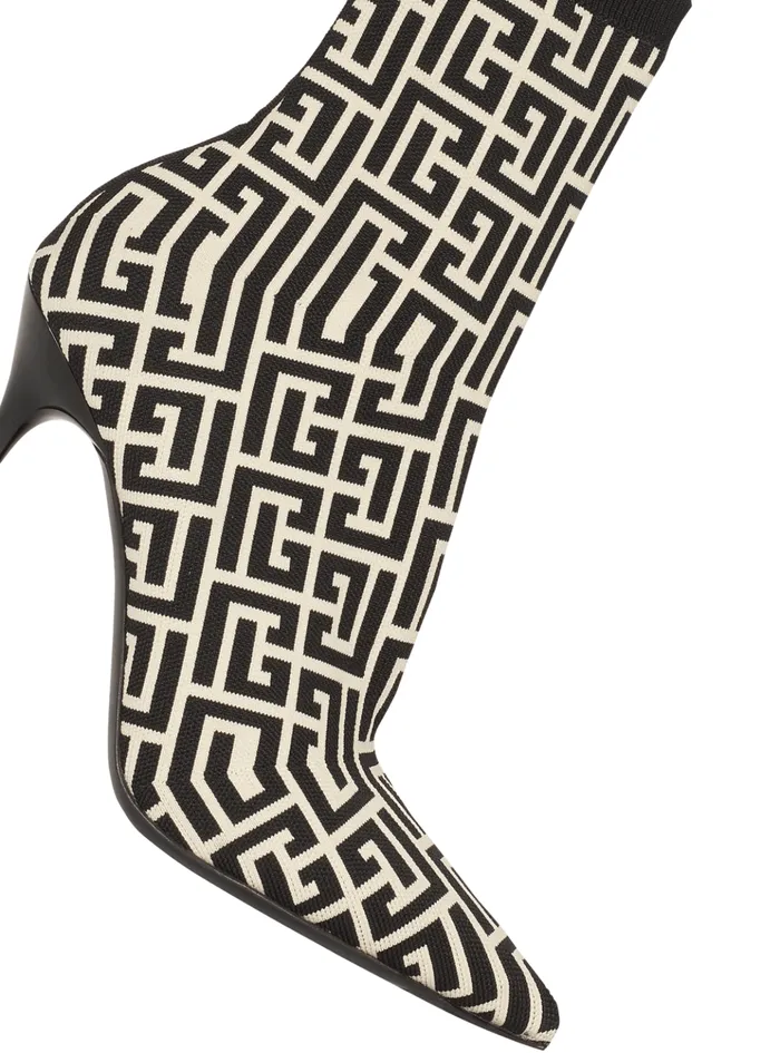 Stretch Knit Skye Ankle Boots With Monogram Black Women Balmain Boots