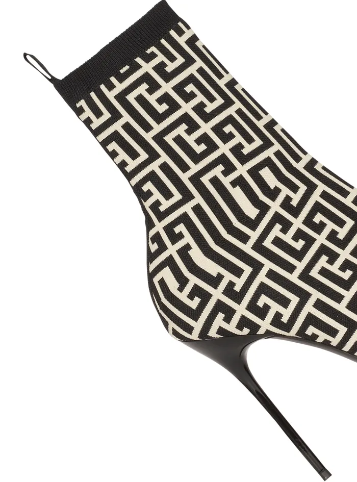 Stretch Knit Skye Ankle Boots With Monogram Black Women Balmain Boots