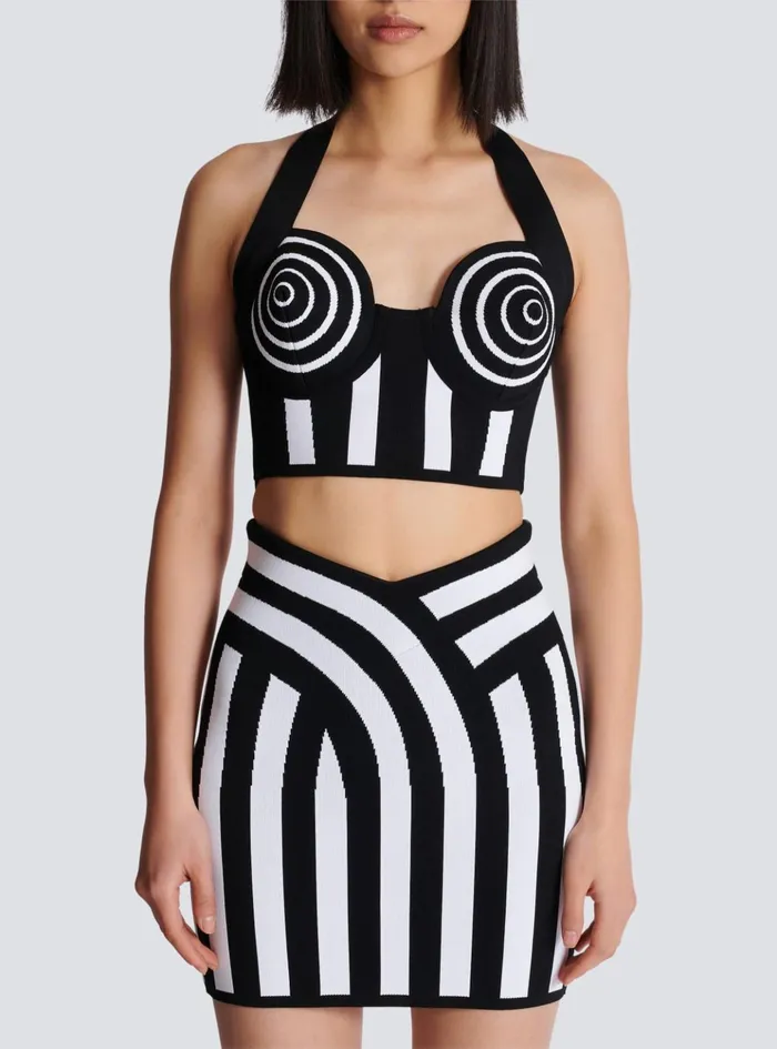 Striped Knit Halterneck Top Black Women Balmain Tops And Shirts