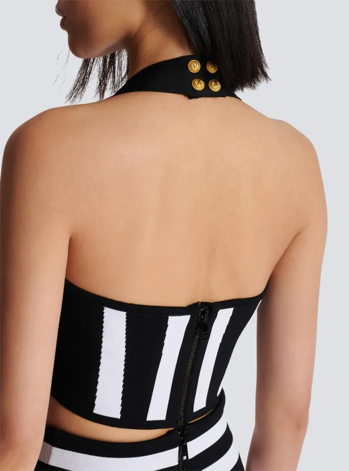 Striped Knit Halterneck Top Black Women Balmain Tops And Shirts