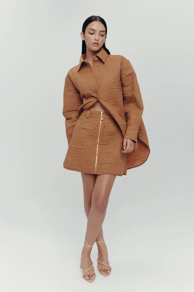 Surrealist Quilted Mini Skirt Tawny Brown Women Aje Skirts