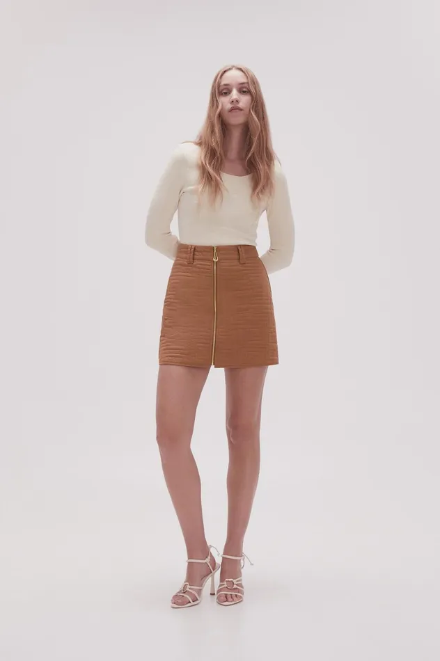 Surrealist Quilted Mini Skirt Tawny Brown Women Aje Skirts