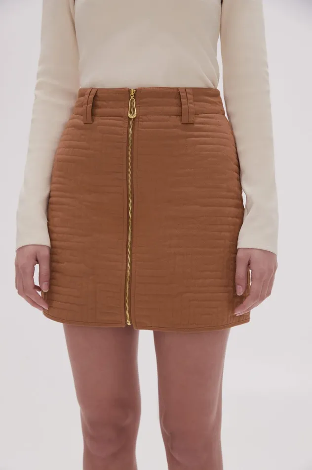 Surrealist Quilted Mini Skirt Tawny Brown Women Aje Skirts