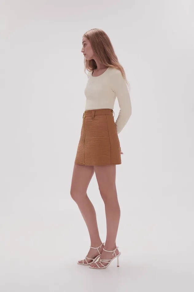 Surrealist Quilted Mini Skirt Tawny Brown Women Aje Skirts