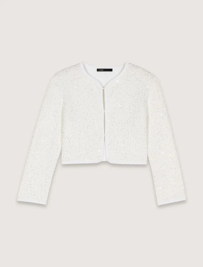 Sweaters and Cardigans Women Maje Cropped Cardigan With Rhinestones White