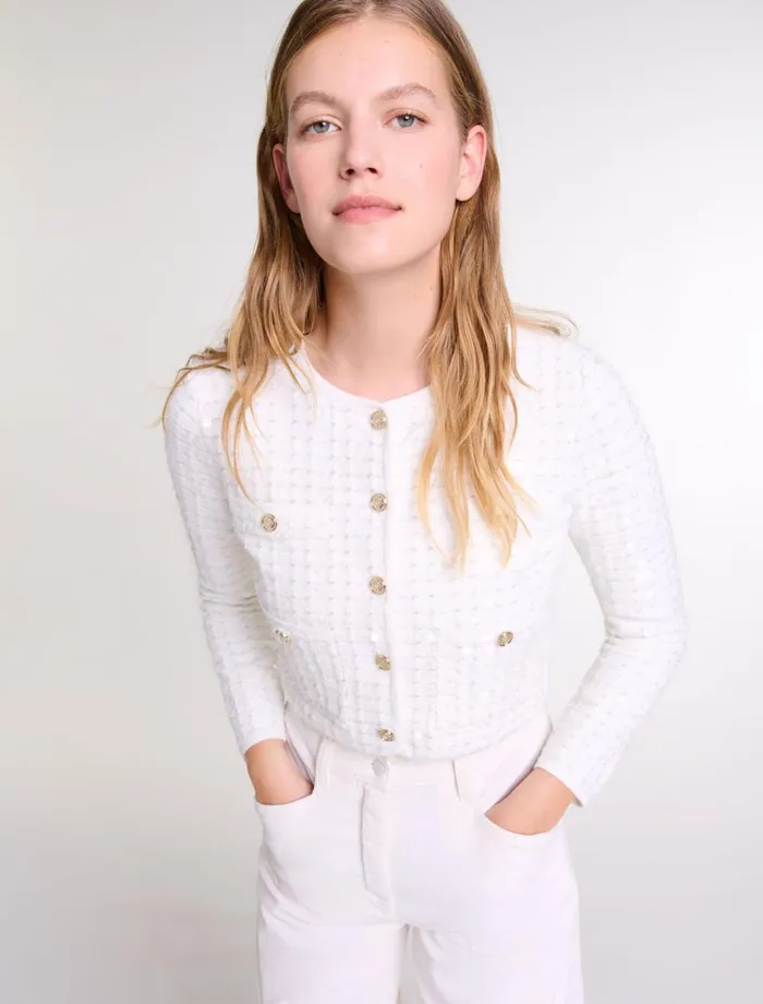 Sweaters and Cardigans Women Maje Sequin Knit Cardigan Off White