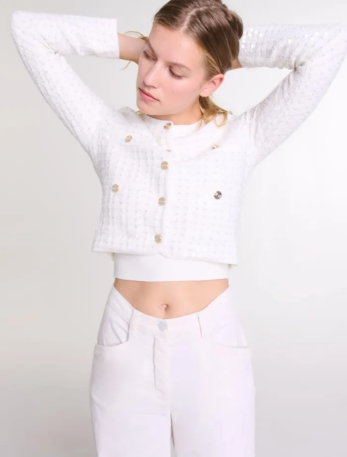 Sweaters and Cardigans Women Maje Sequin Knit Cardigan Off White