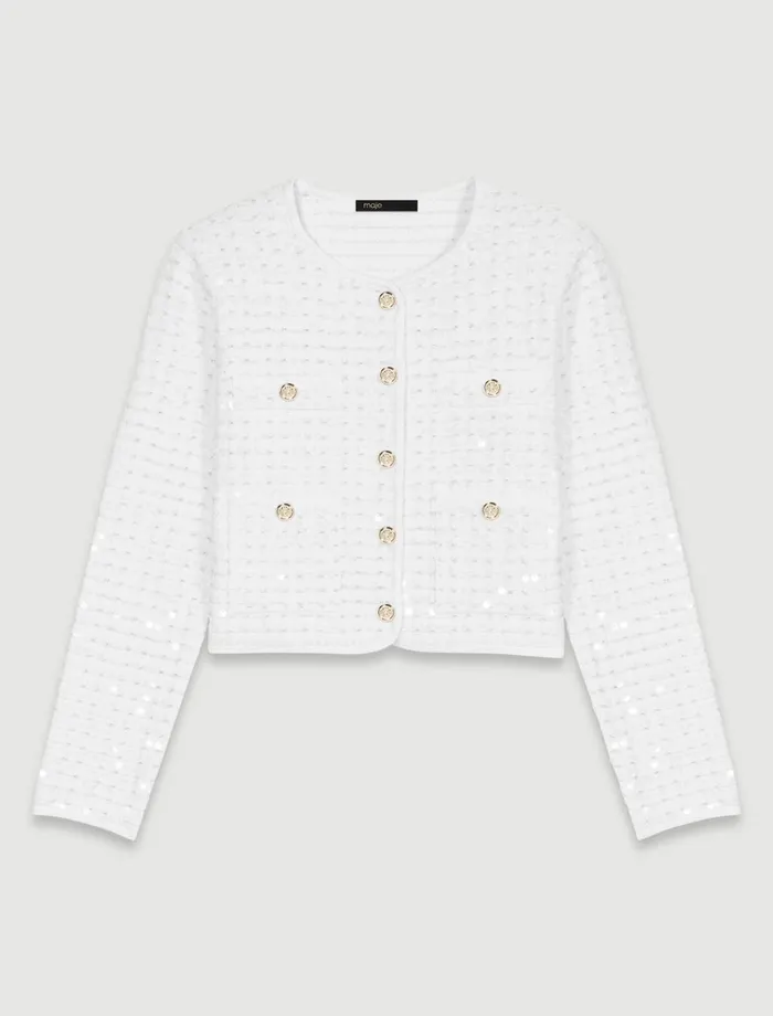 Sweaters and Cardigans Women Maje Sequin Knit Cardigan Off White