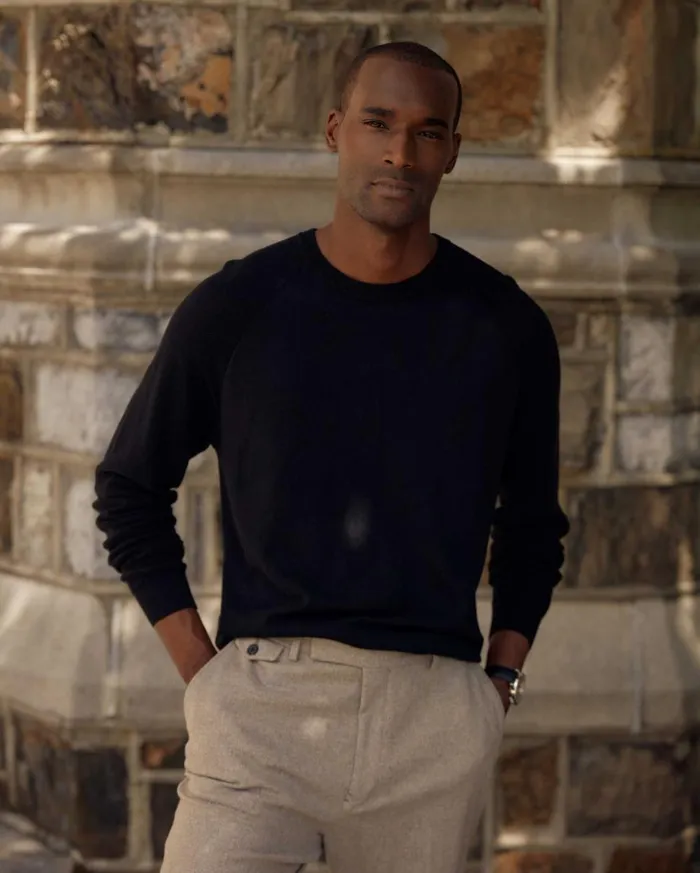 Sweaters and Sweatshirts Men Billy Reid Baseball Sweater Crew Black