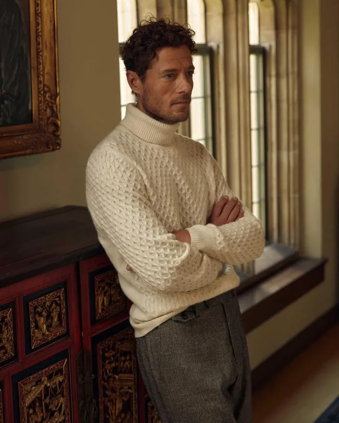 Sweaters and Sweatshirts Men Billy Reid Cashmere Honeycomb Turtleneck Natural
