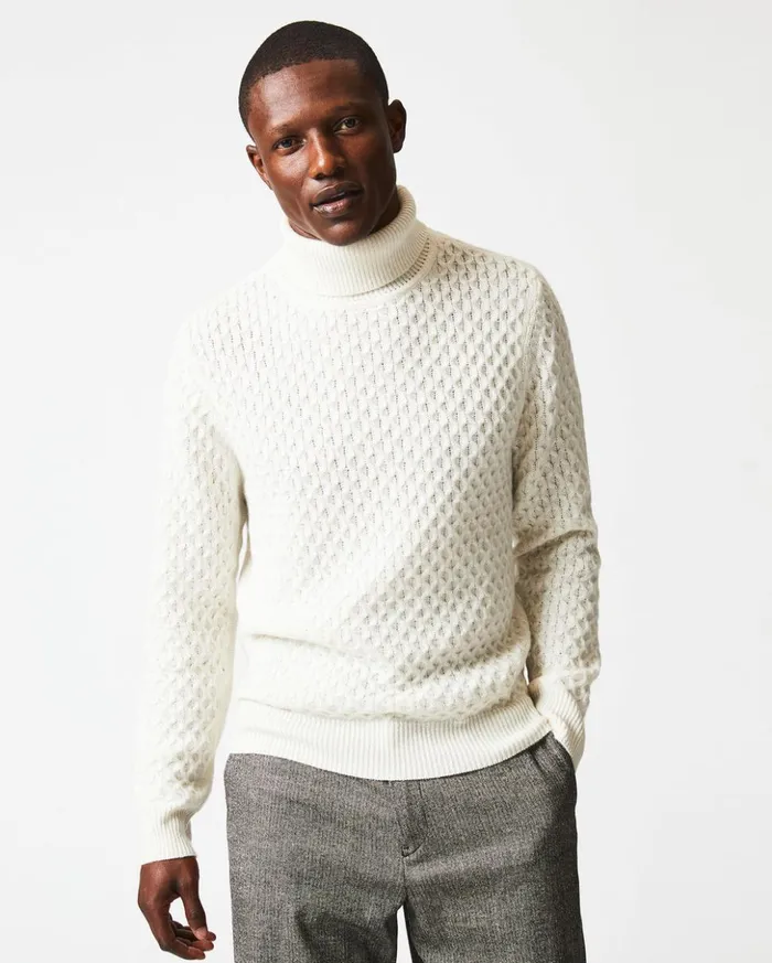 Sweaters and Sweatshirts Men Billy Reid Cashmere Honeycomb Turtleneck Natural
