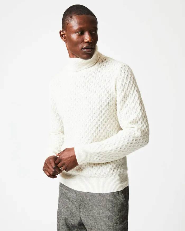 Sweaters and Sweatshirts Men Billy Reid Cashmere Honeycomb Turtleneck Natural
