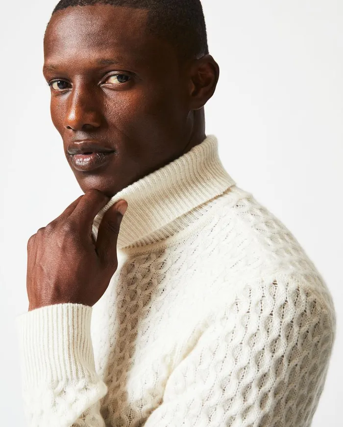 Sweaters and Sweatshirts Men Billy Reid Cashmere Honeycomb Turtleneck Natural