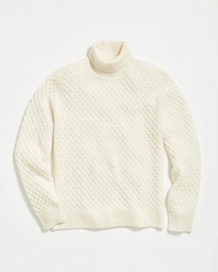 Sweaters and Sweatshirts Men Billy Reid Cashmere Honeycomb Turtleneck Natural