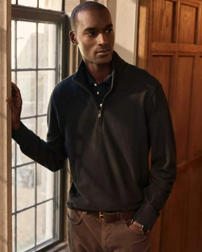 Sweaters and Sweatshirts Men Billy Reid Herringbone Half Zip Black