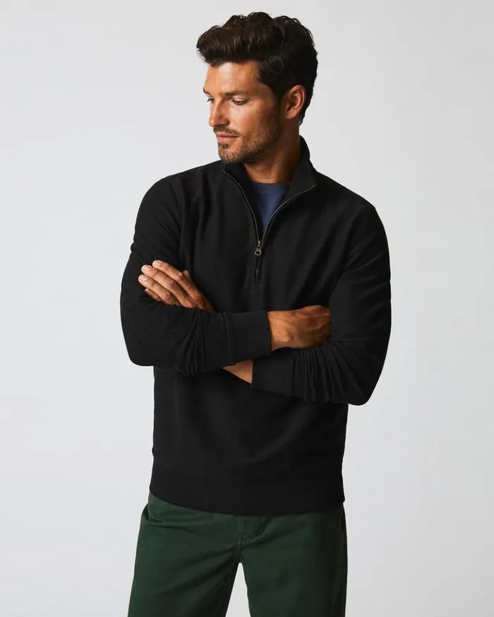 Sweaters and Sweatshirts Men Billy Reid Herringbone Half Zip Black