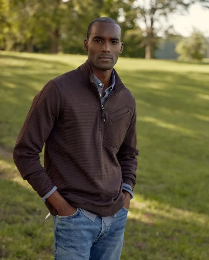 Sweaters and Sweatshirts Men Billy Reid Quilted Half Zip Chocolate