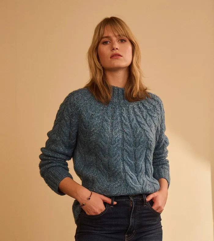 Sweaters Women Hatley Dylan Cable Knit Sweater 8211 Blue Heather