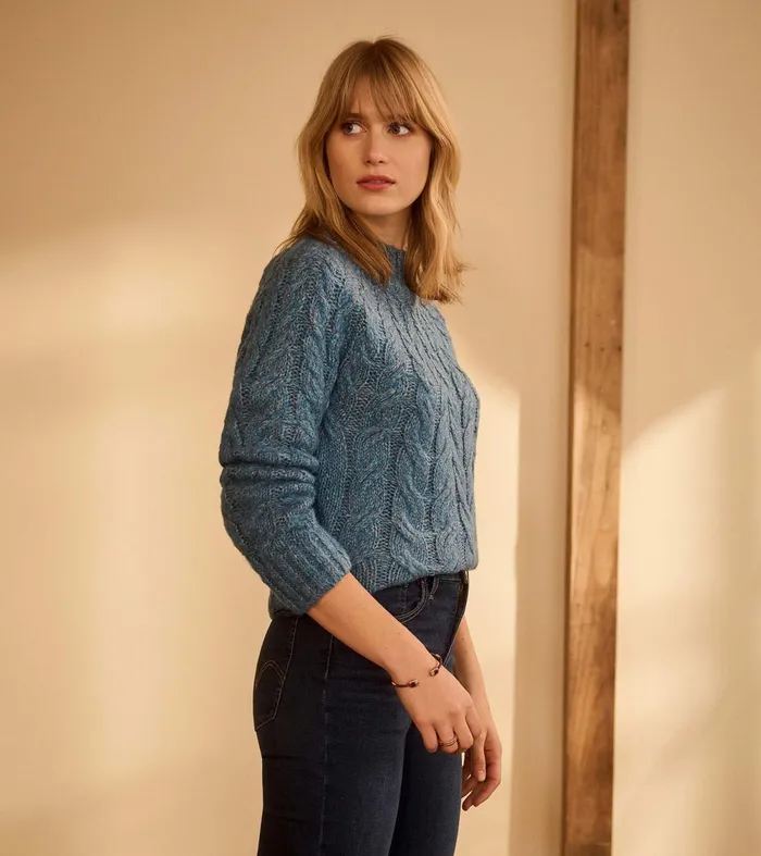 Sweaters Women Hatley Dylan Cable Knit Sweater 8211 Blue Heather