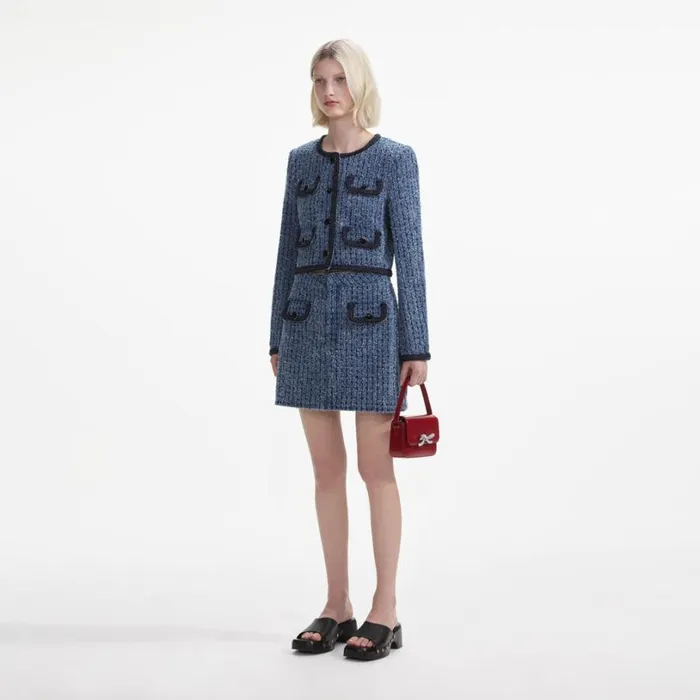 Textured Denim Jacket Women Self Portrait Outerwear