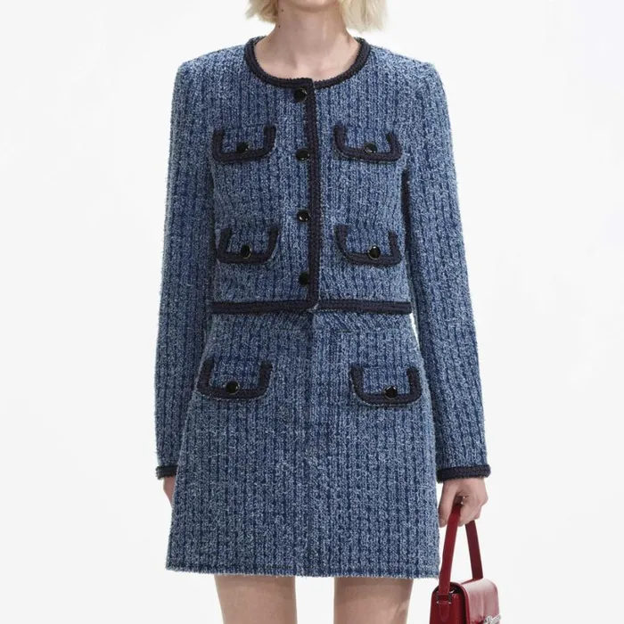 Textured Denim Jacket Women Self Portrait Outerwear