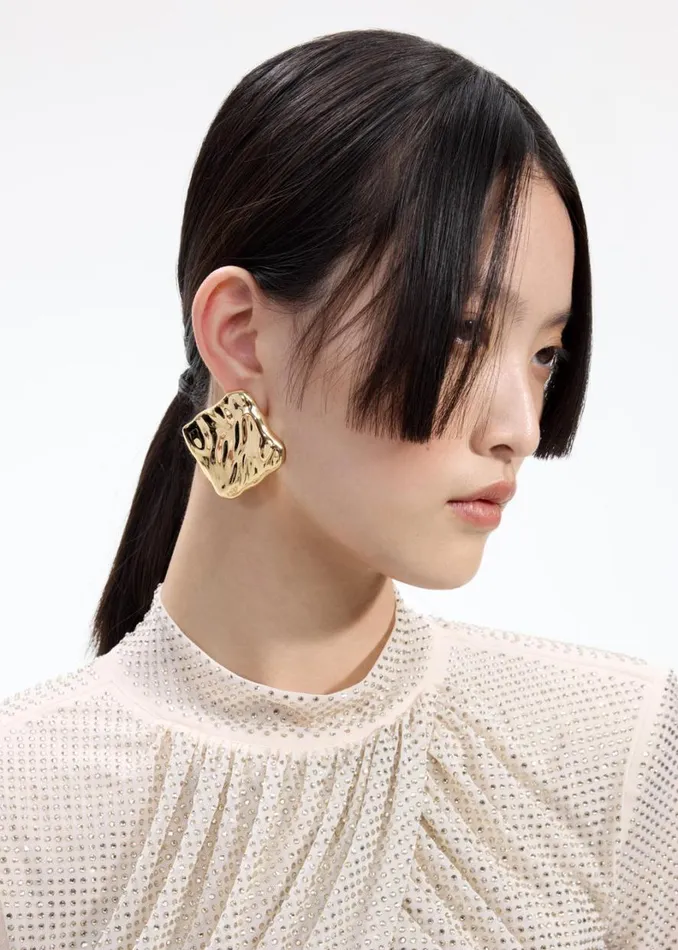 Textured Gold Square Earrings Women Self Portrait Accessories