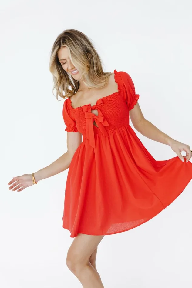 Theodore Smocked Mini Dress Red Women Bohme Dresses