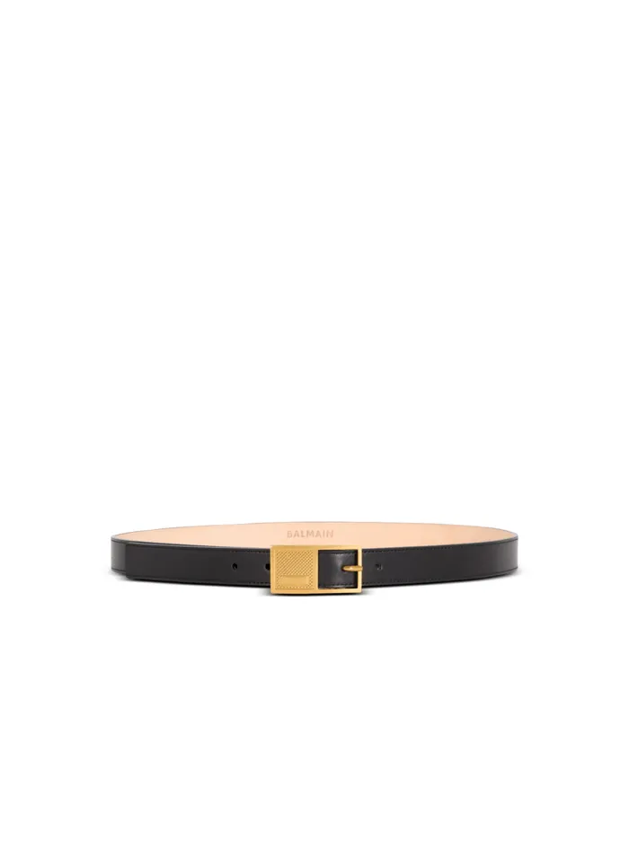 Thin Signature Calfskin Belt Black Women Balmain Belts
