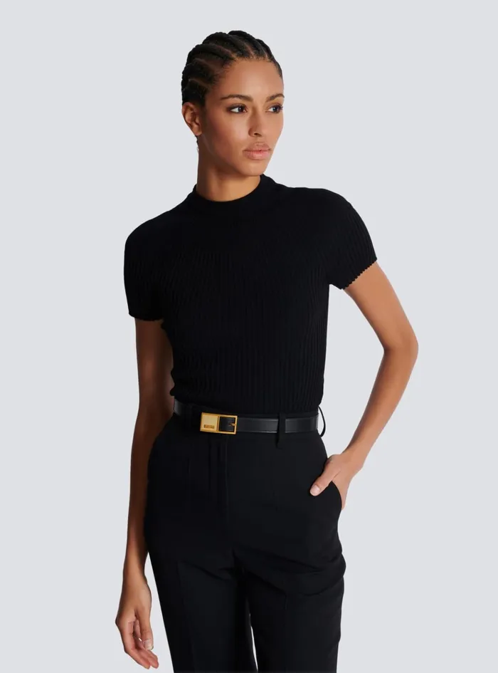 Thin Signature Calfskin Belt Black Women Balmain Belts