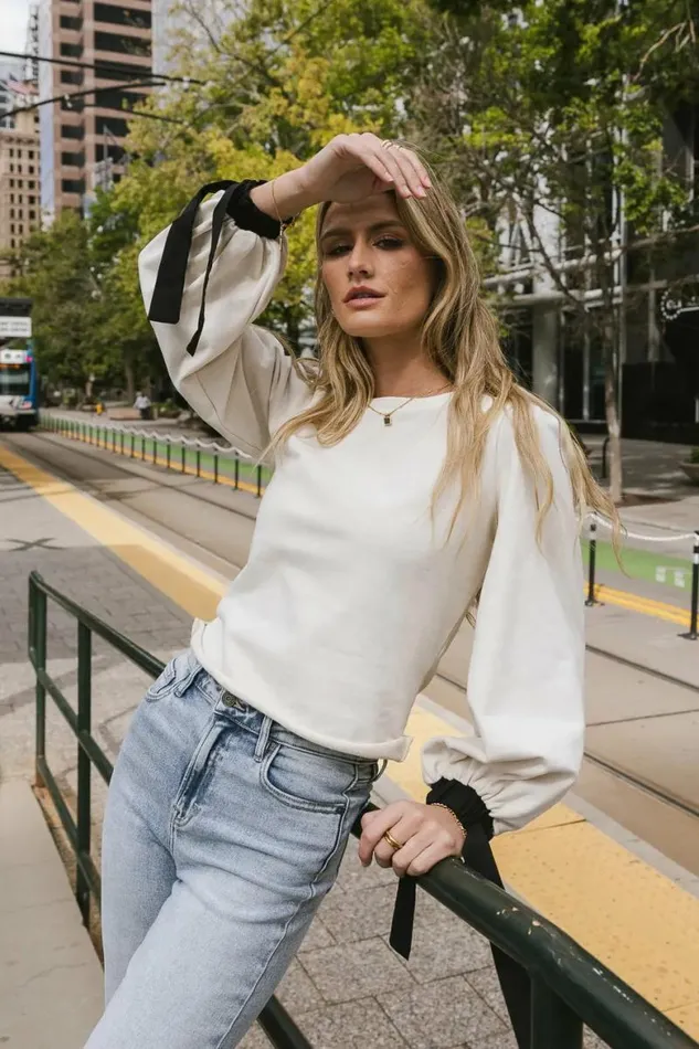 Tie Cuff Sweatshirt Cream Women Bohme Tops