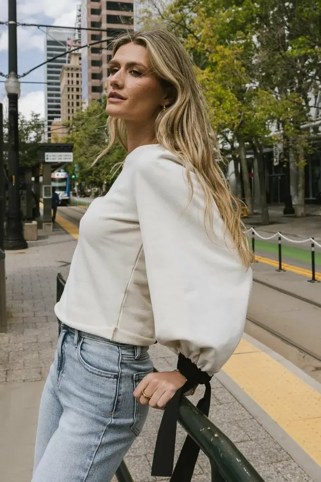 Tie Cuff Sweatshirt Cream Women Bohme Tops