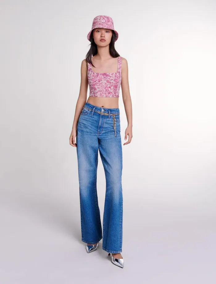 Tops and Shirts Women Maje Crop Top Pink Jungle Canvas