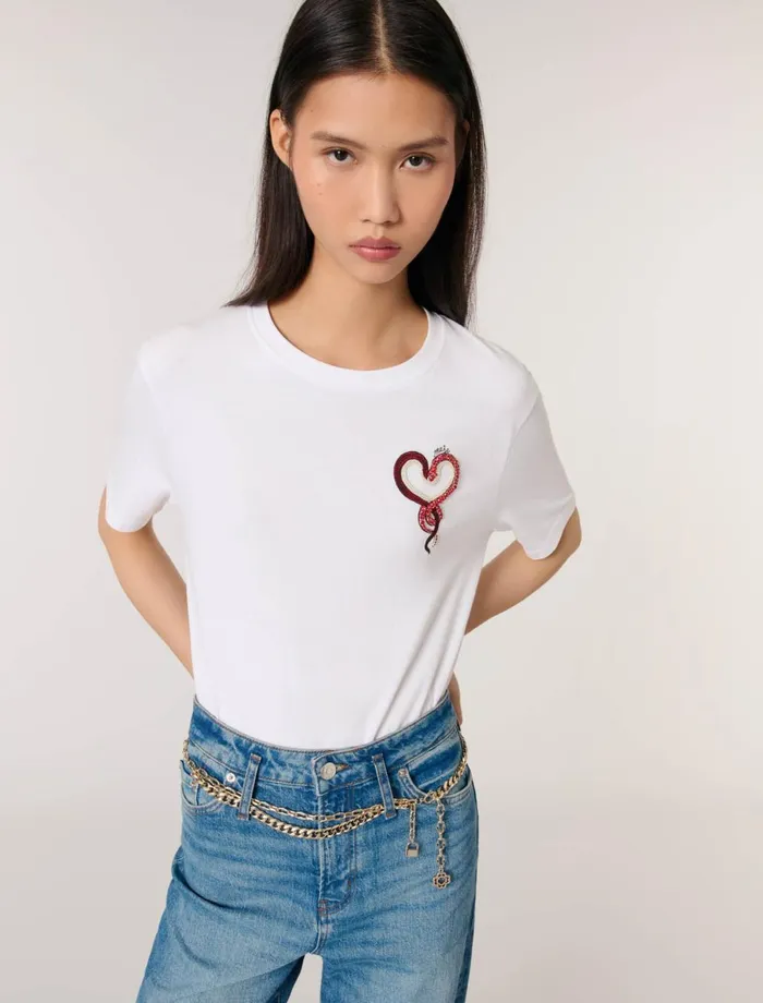Tops and Shirts Women Maje Embroidered TShirt White Red