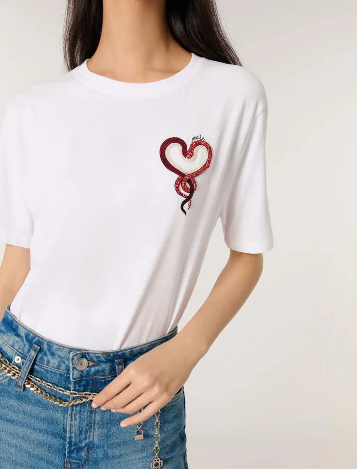 Tops and Shirts Women Maje Embroidered TShirt White Red