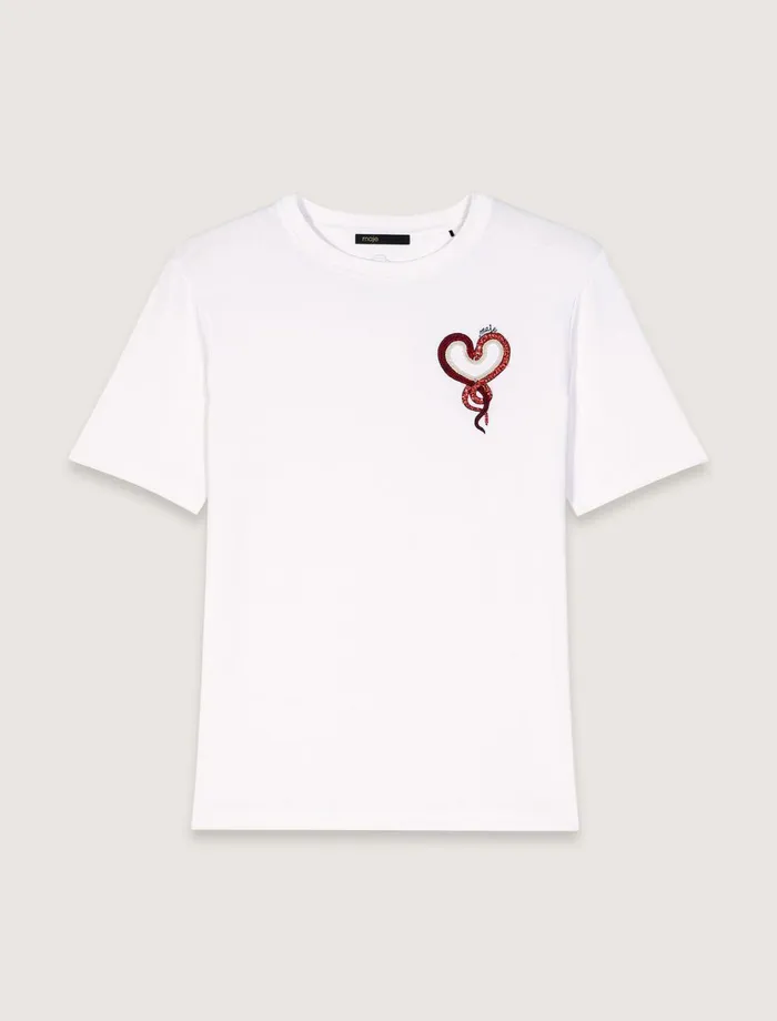 Tops and Shirts Women Maje Embroidered TShirt White Red