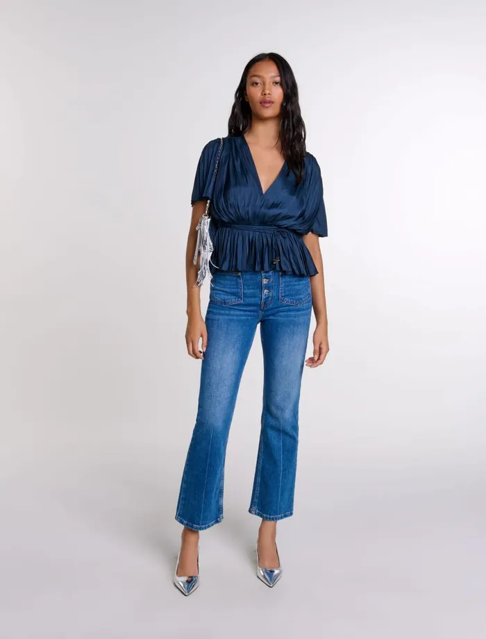 Tops and Shirts Women Maje Pleated ShortSleeved Top Navy