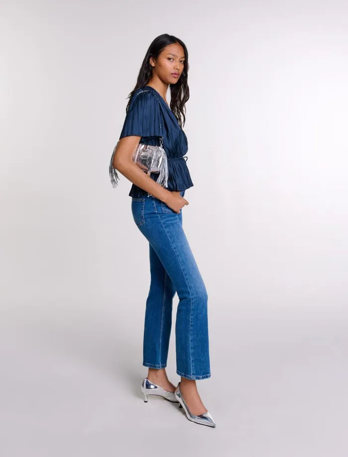 Tops and Shirts Women Maje Pleated ShortSleeved Top Navy