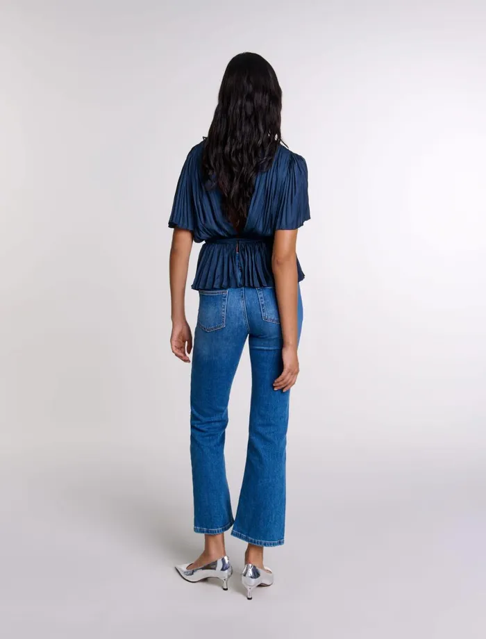 Tops and Shirts Women Maje Pleated ShortSleeved Top Navy