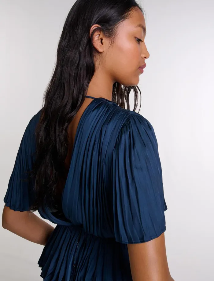 Tops and Shirts Women Maje Pleated ShortSleeved Top Navy