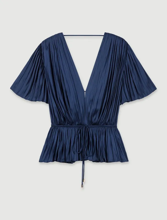Tops and Shirts Women Maje Pleated ShortSleeved Top Navy