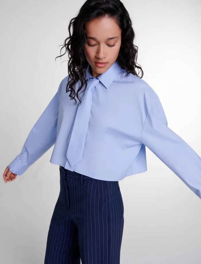 Tops and Shirts Women Maje Shirt With Removable Tie Blue