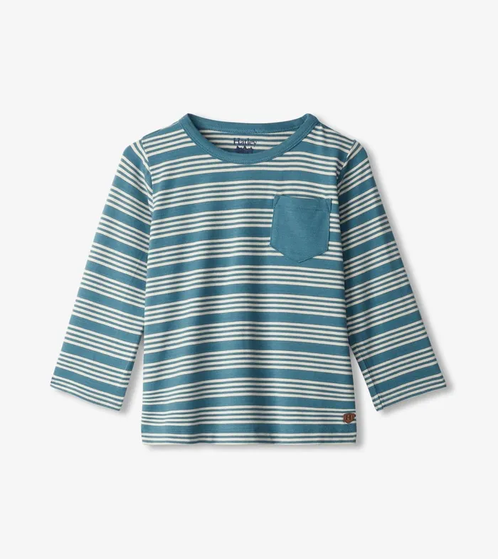 Tops Baby and Toddler Hatley Baby and Toddler Boys Bluestone Stripes Long Sleeve Bamboo TShirt