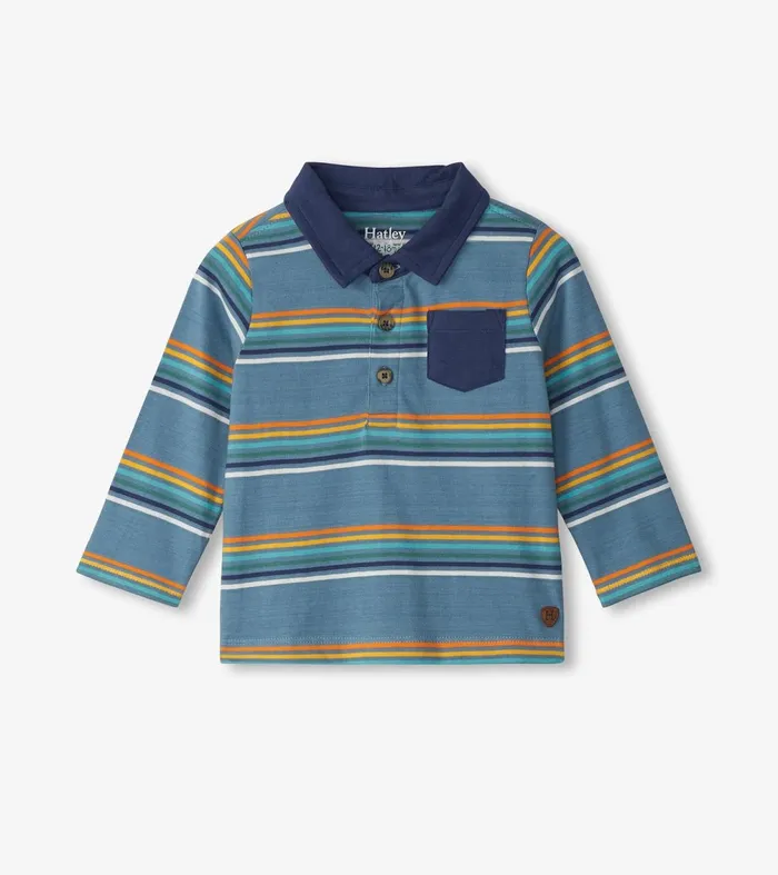 Tops Baby and Toddler Hatley Baby and Toddler Boys Bluestone Stripes Long Sleeve Polo TShirt