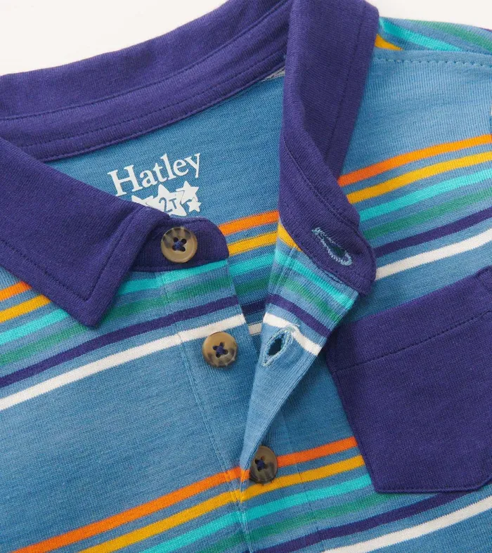 Tops Baby and Toddler Hatley Baby and Toddler Boys Bluestone Stripes Long Sleeve Polo TShirt