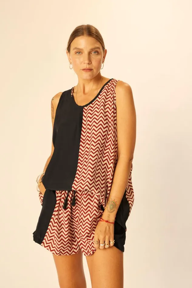 Tops Shop Natalie Martin ARIANA TANK Block Zigzag Noire
