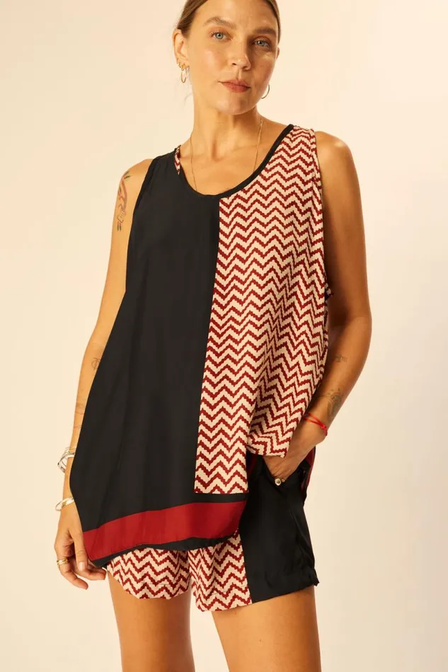Tops Shop Natalie Martin ARIANA TANK Block Zigzag Noire