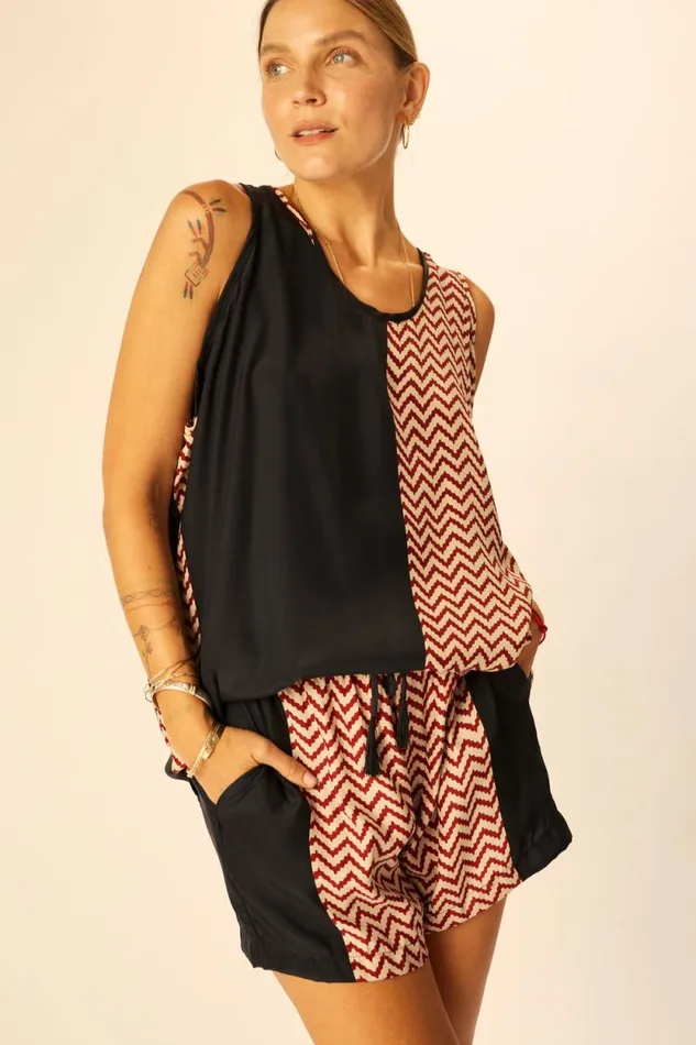 Tops Shop Natalie Martin ARIANA TANK Block Zigzag Noire