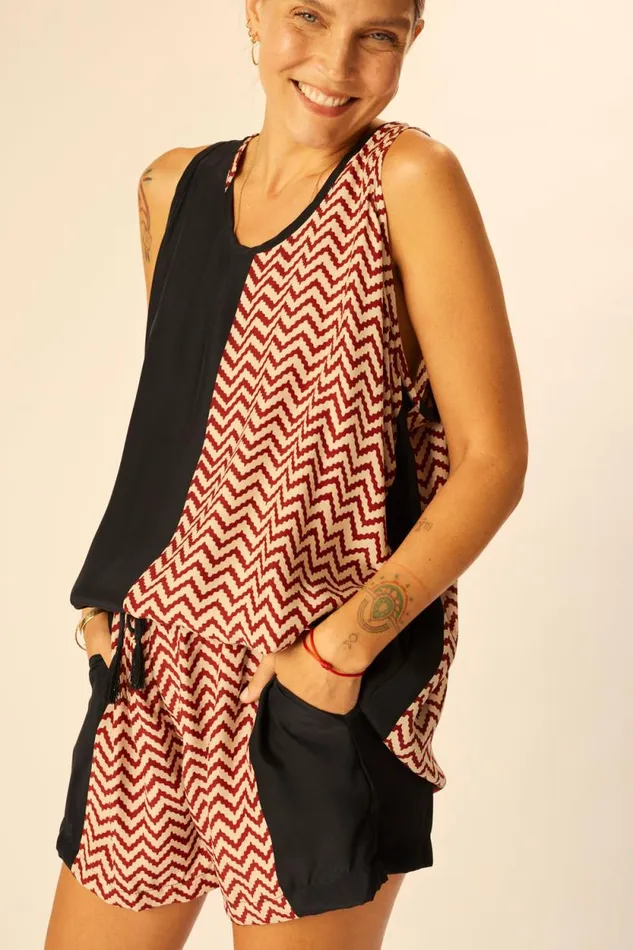 Tops Shop Natalie Martin ARIANA TANK Block Zigzag Noire