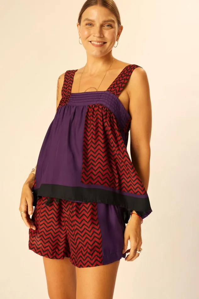 Tops Shop Natalie Martin JASMINE TOP Block Zigzag Auberigine
